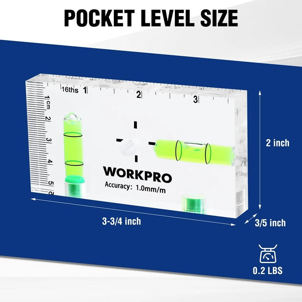 WORKPRO Small Level 3-3/4-inch Mini Level Tool Magnetic Level 2 Bubbles 90°/180° - Image 2 of 4