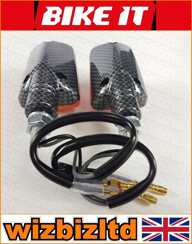 Mini indicadores universales Bikeit cortos de carbono con marca E con lente ámbar INDMSCBN - Imagen 8 de 12