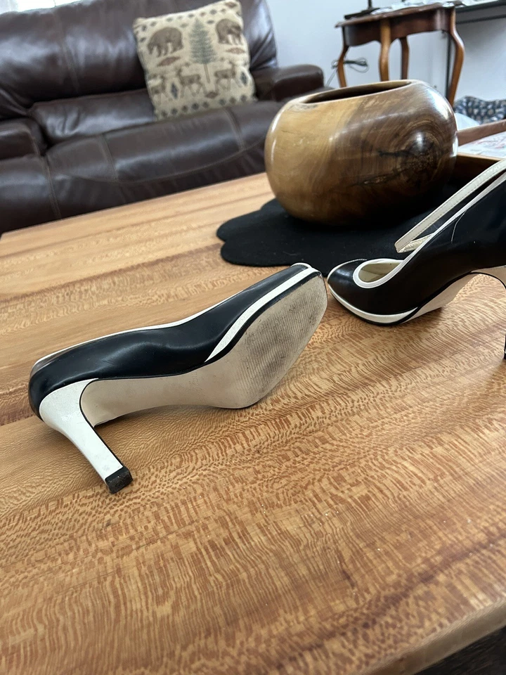 Parte superior de cuero talla 7,5, zapatos mujer 3,5 pulgadas tacón. Enzo Angiolini azul/blanco Foto 3 de 4