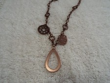 Coppertone Steampunk Gears Chain Pendant Necklace J10