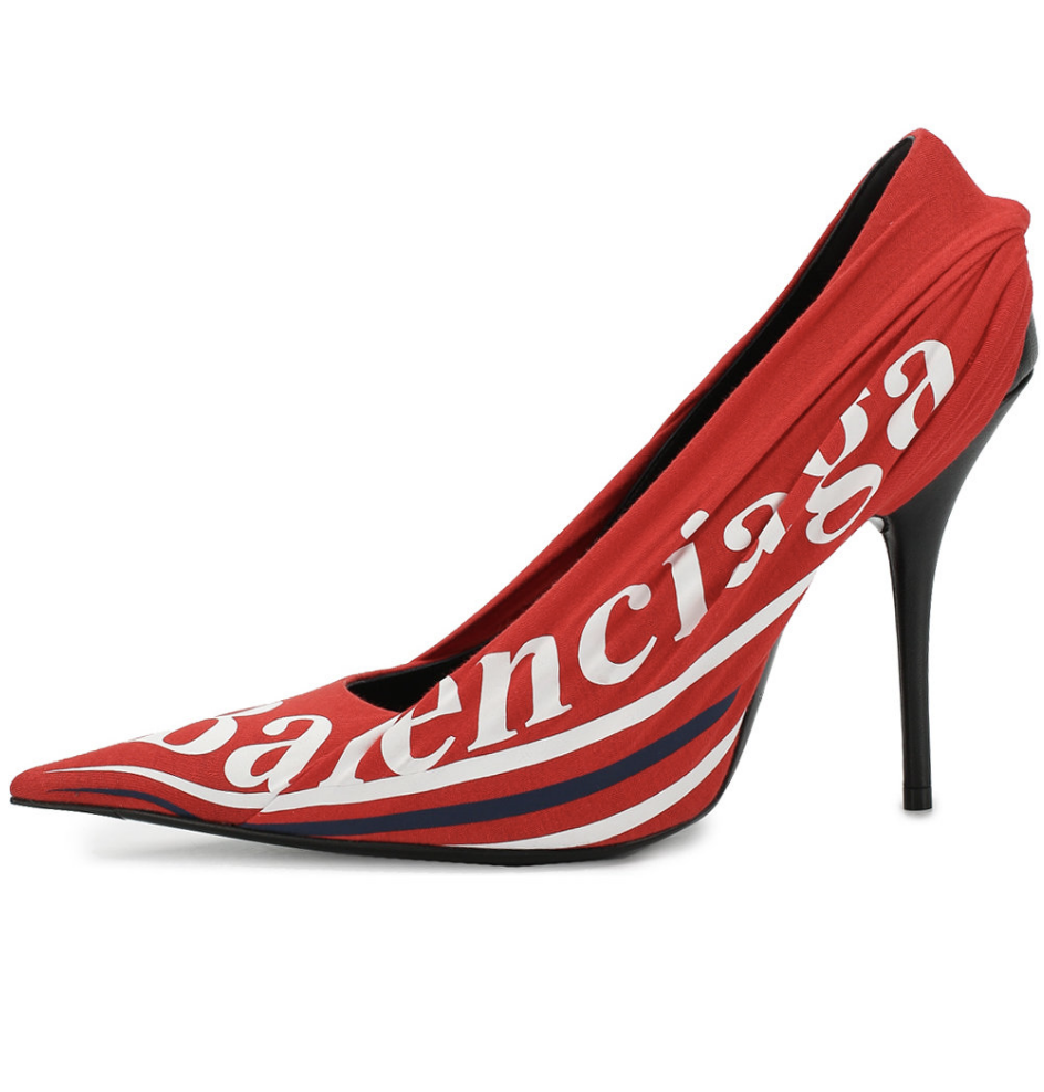 BALENCIAGA CREPE KNIFE 110 RUCHED LOGO JERSEY PUMPS SHOES HIGH