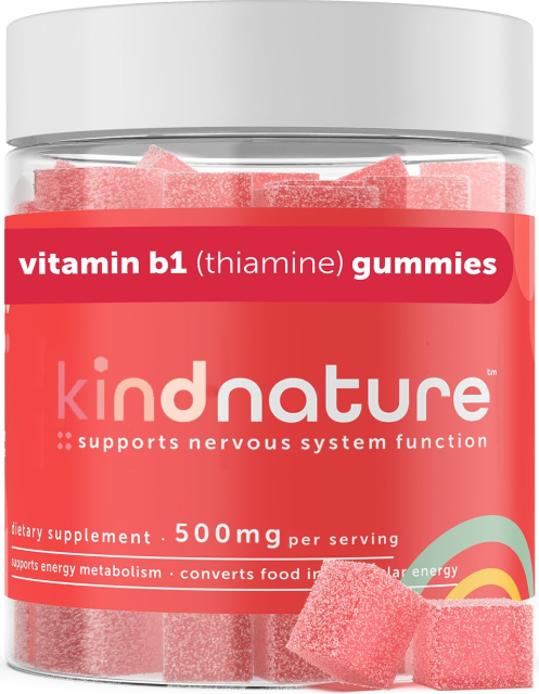 Vitamin B1 Gummies - Chewable Thiamine 500Mg per Serving - Non GMO, Vegan, Natur