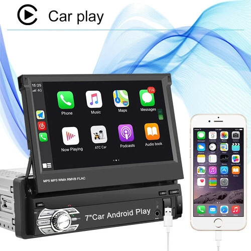 Single 1 Din Car Stereo Radio 7" Flip Out Touch Screen BT GPS Navi WIFI Carplay - Image 2 of 4