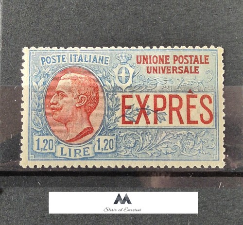 Francobollo Regno D'Italia EXPRES Lire 1,20 Azzurro/Rosso - Certificato - Foto 2 di 7