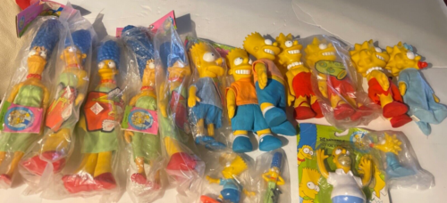 Vintage 1990 The Simpsons 12 Plush Dolls Lot of Figures Sealed New!! 4 plastics - Picture 1 of 14