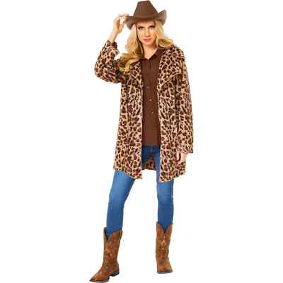 Adult Yellowstone Beth Dutton Cheetah Coat/ Hat Women's Halloween