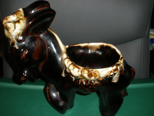 Vintage McCoy Pottery Brown drip Donkey USA Planter 12"x9"x4"