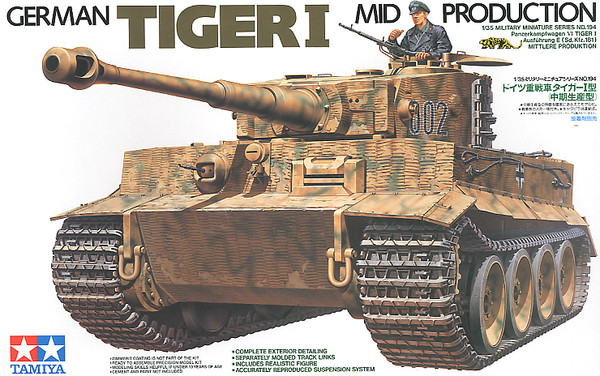 Tamiya 35194 1:35 German Tiger I Tank Mid Production Plastic Model Kit-image