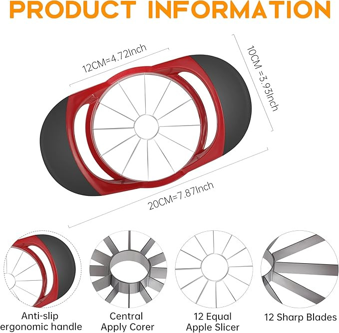 12-Blade Apple Slicer Stainless Steel Ultra-Sharp Apple Corer New