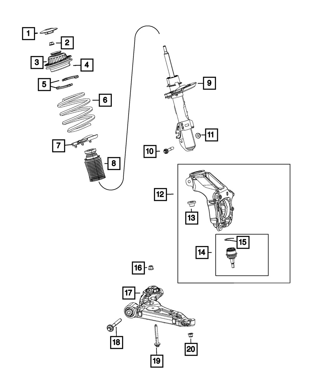 Cubierta de polvo del amortiguador delantero para Jeep Cherokee 2014-2021 (N/P 5168752AB)