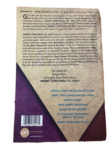 MERRY CHRISTMAS TO YOU Choral Book/CD Combo~Word Music~Christmas Collection~NEW - Picture 2 of 2