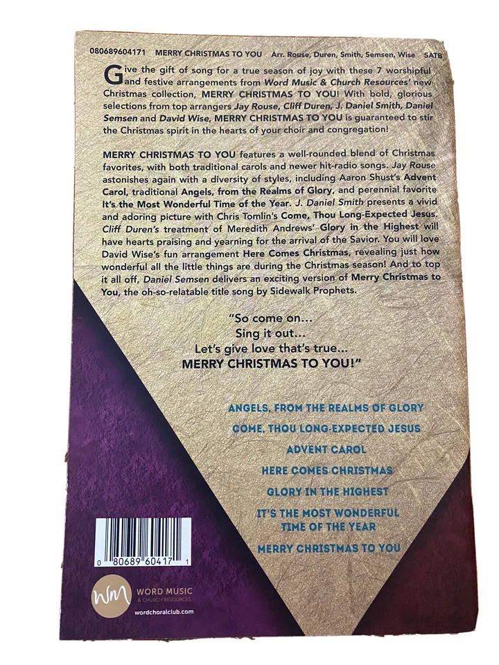 MERRY CHRISTMAS TO YOU Choral Book/CD Combo~Word Music~Christmas Collection~NEW - Image 2 of 2