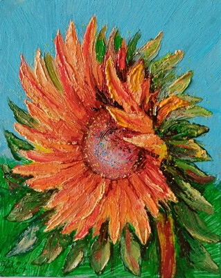 Sunflower Impasto Painting Flower Art Impressionistic Oil Painting 7.8 x 9.8 in