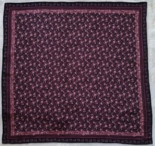 SCARF VINTAGE AUTHENTIC FLORAL ART ROSES PURPLE BLACK SILK 21"SMALL SQUARE