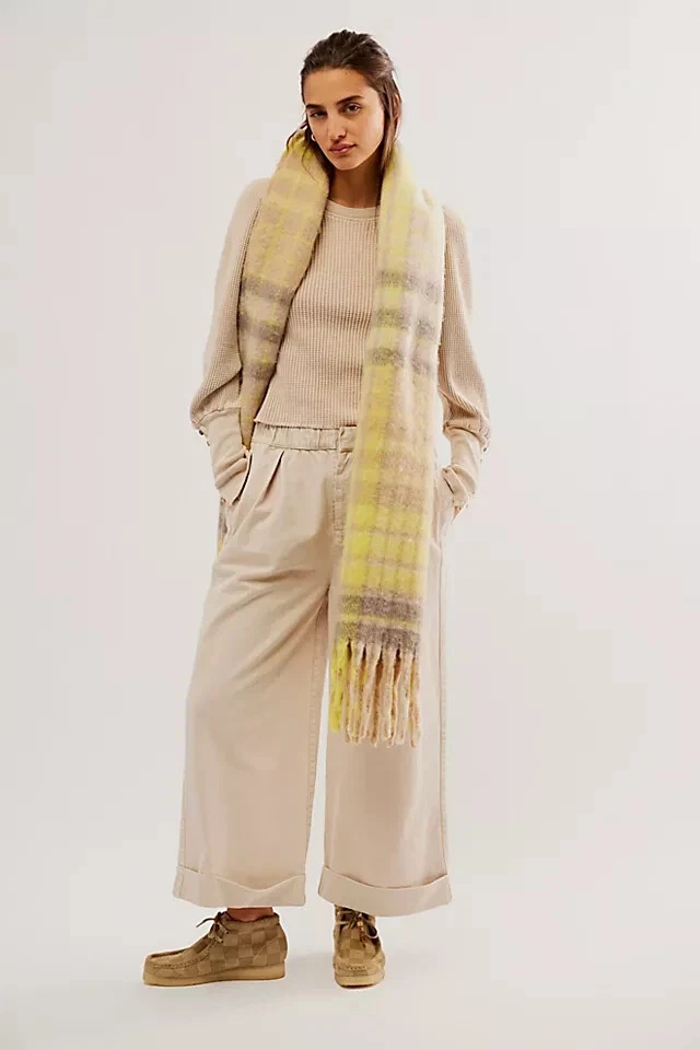 Free People After Love Cuff Pant Sandshell Mide-Rise Wide Leg Pocket Cuffed S