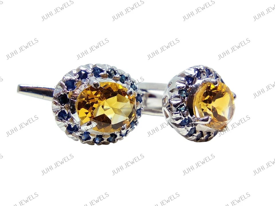 Argento Citrino Zaffiro Gemelli Uomo Naturale Citrino Gemelli Matrimonio Gemelli - Immagine 3 di 4