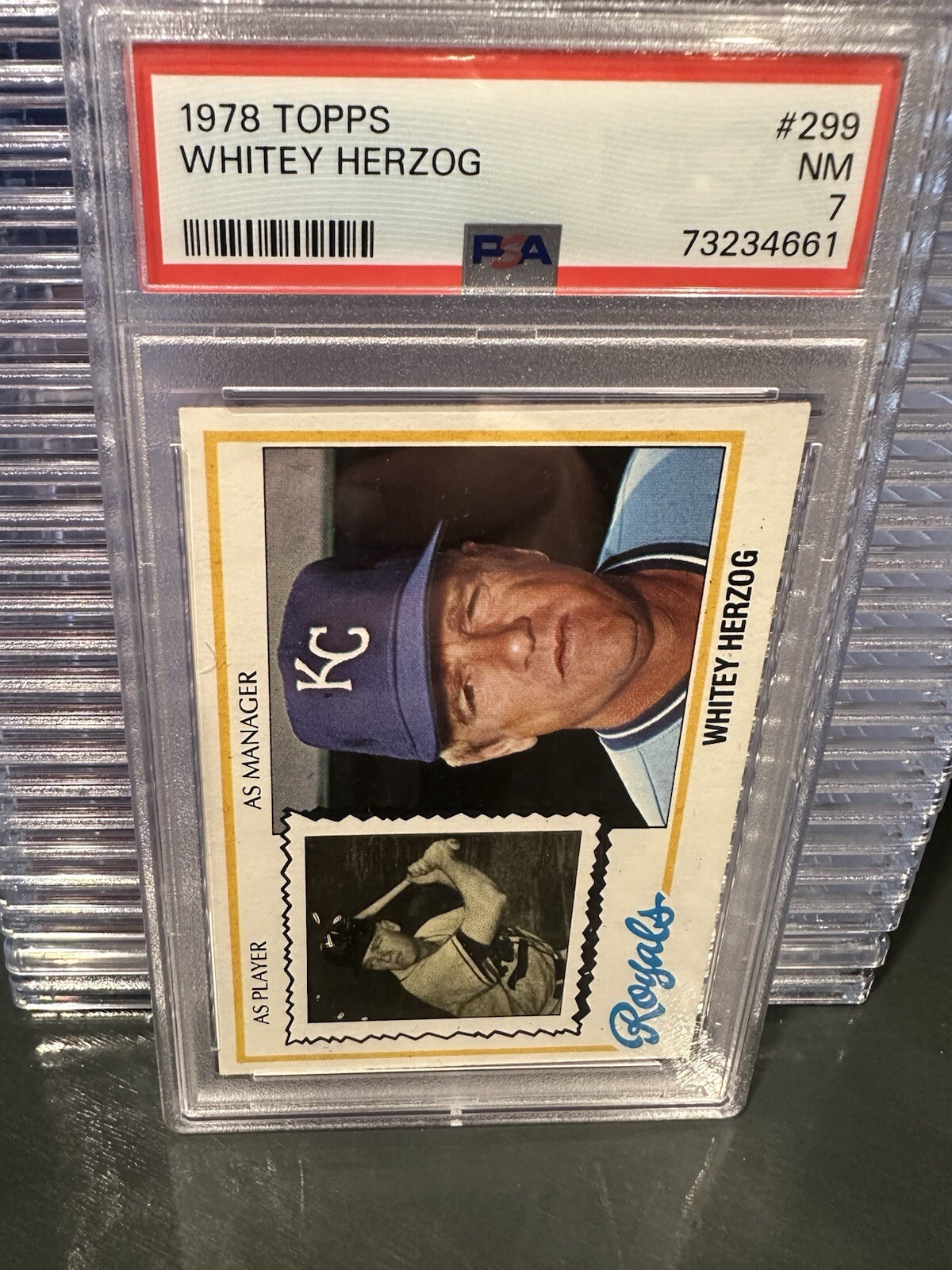 1978 Topps - #299 Whitey Herzog - Royals - Player/Manager - PSA 7