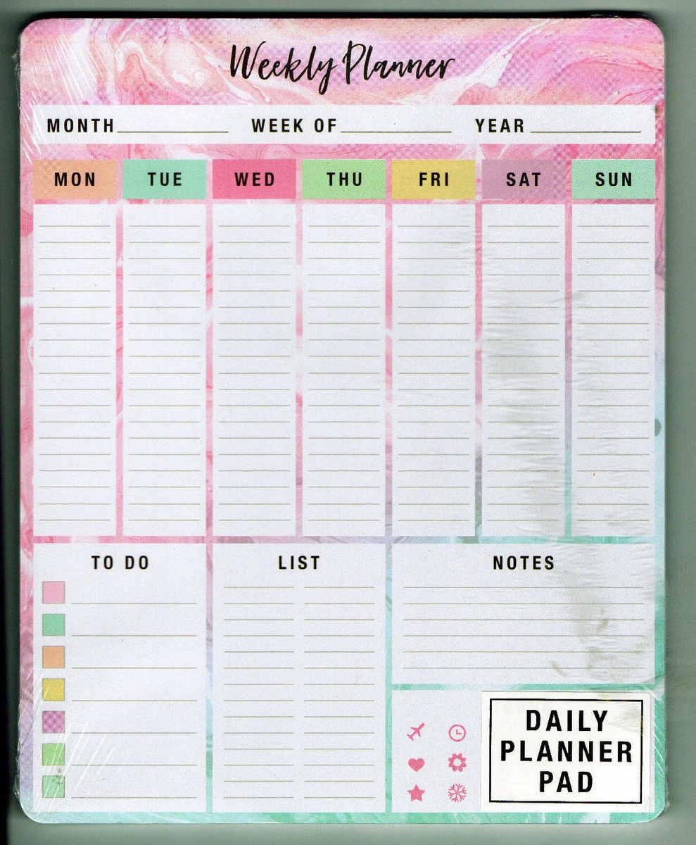 UNDATED 7 DAY DAILY WEEKLY PAD Calendar Desk PINK - TO DO LIST Notes LINED  | eBay
