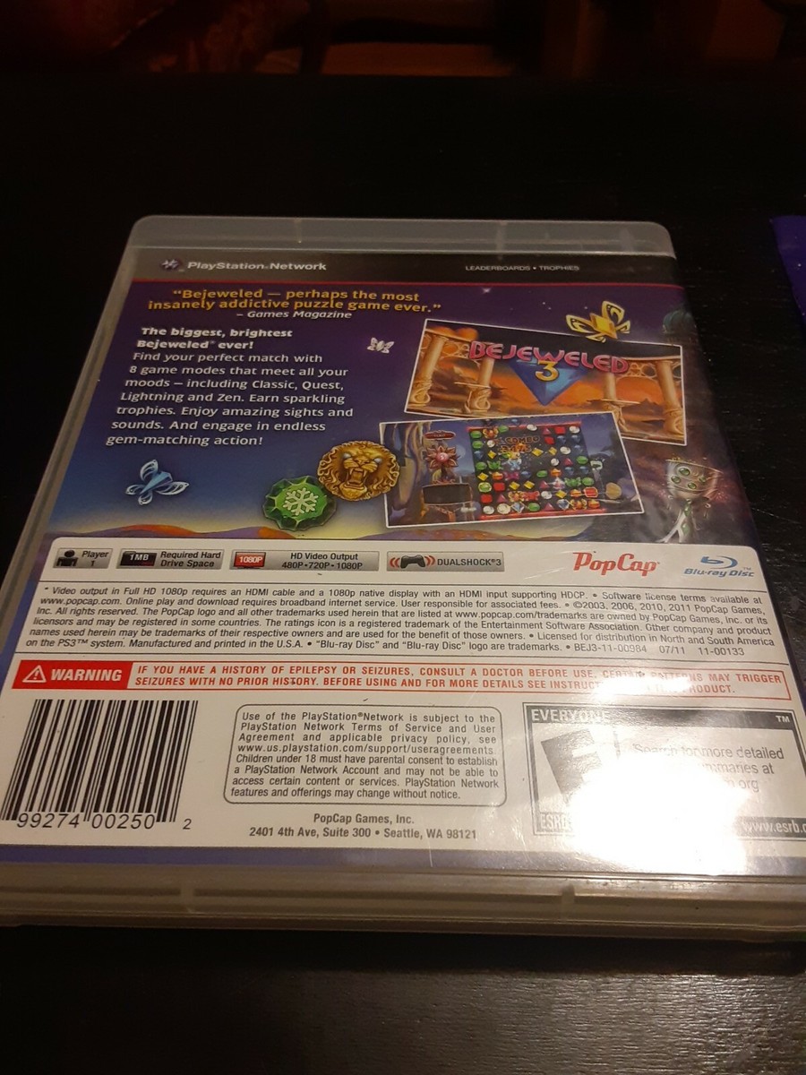 Bejeweled 3 PS3 Avec Zuma & Feeding Frenzy En BONUS - Édition US Comme Neuf
