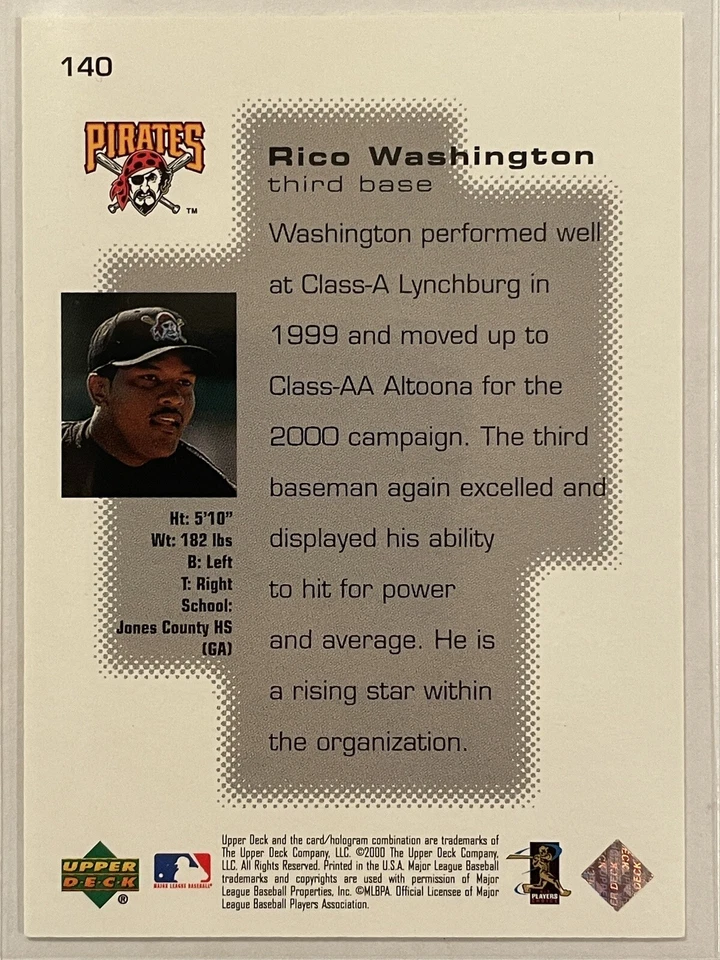 2000 Upper Deck Pros & Prospects Rico Washington Prospective Superstars /1600 - Image 3 of 3