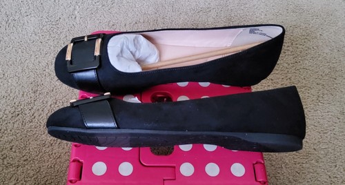 Women's Black Suede Like* Flat Slip Ons Size 8.5m - Picture 3 of 4
