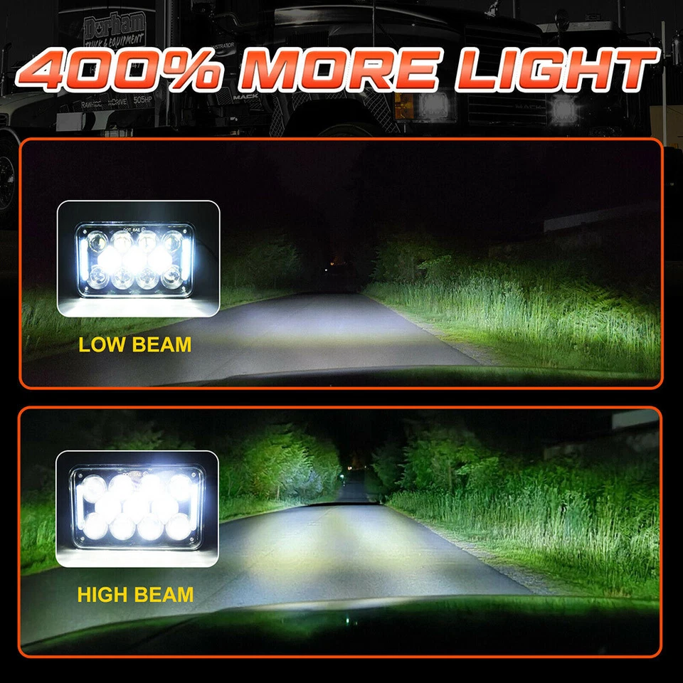 2x For Chevy S10 1994-1997 Blazer 4x6" Square LED Headlights High Low Beam w/DRL - Image 3 of 4