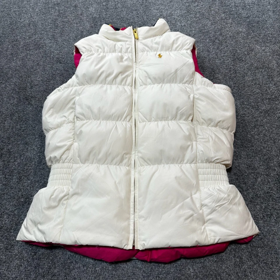 Ralph Lauren 青春背心大号象牙色粉红色涤纶全拉链双面 Puffer — 第 2/4 张图片