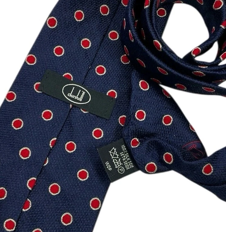 Corbata Dunhill Azul Marino/Rojo Lunares Seda LUJO INGLATERRA Foto 3 de 4