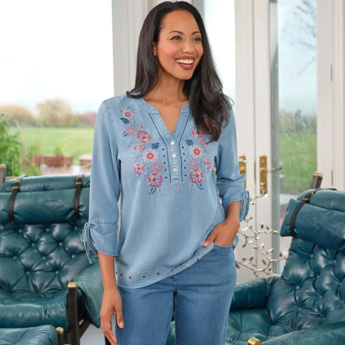 Blouse Alfred Dunner Femme Taille M - Dentelle Perles Manches Longues - Occasion Parfait état
