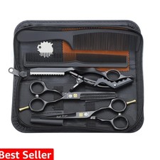 5.5 inch Hair Cutting Scissors Set with Razor, Leather Scissors Case, Barber ...