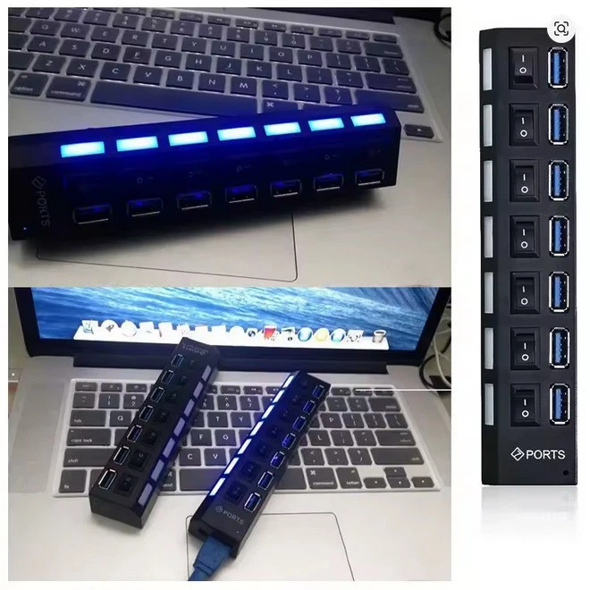 USB 2.0 Hub 7-Port mit Schaltern | One-to-Seven USB Splitter | PC Laptop Desktop - Bild 3 von 3