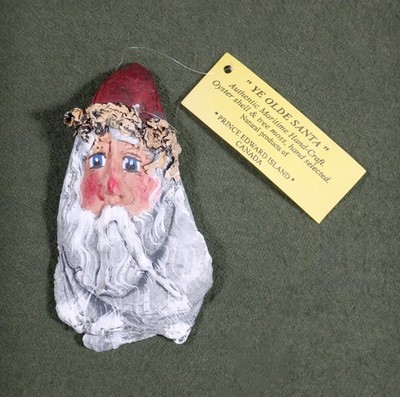 YE OLDE SANTA hand crafted CHRISTMAS ornament PRIMITIVE ART oyster shell CANADA