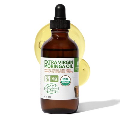 Organic Moringa Oil Cold Pressed Extra Virgin 100% Pure Food Grade 4oz