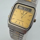 VTG Seiko Analog Digital Watch H557-5030 Men Gold Tone Chronograph New Battery