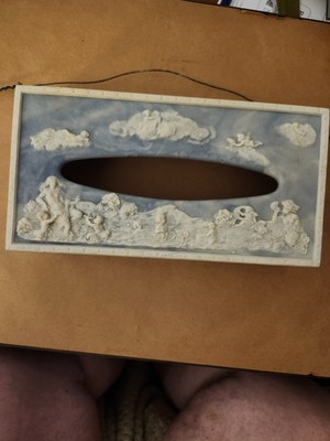 Vintage Genuine Incolat Stone Handcrafted USA Blue and White Kleenex Box Cover