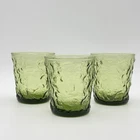 3 Vintage Anchor Hocking Glasses Lido Milano Crinkle Green Rock Glasses 3.5”