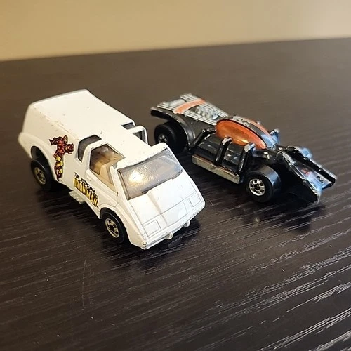 Vintage HOT WHEELS Marvel LOT 1975 Spiderman Dragster & 1980 Iron Man Van VTG