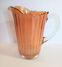 Vintage Large Amber Colored Ribbed Glass Pitcher