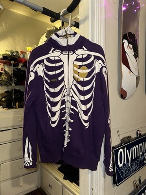 LRG Dead Serious Hoodie Purple Small Vintage Full Zip Skeleton