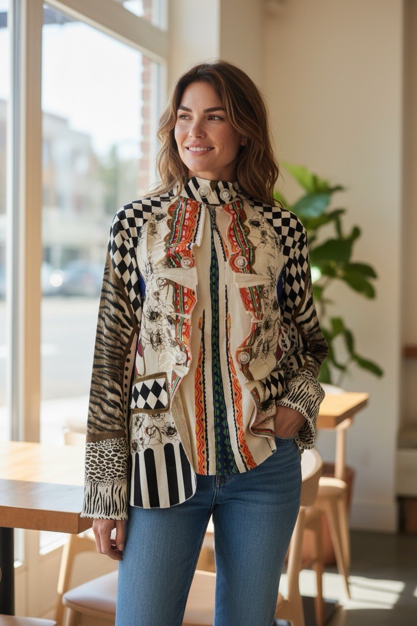 Women’s Patchwork Print Jacket | Button Front | B… - image 3