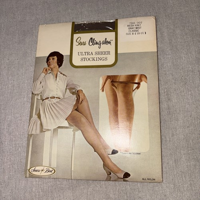 #ad #ad Vintage Sears Cling Alon Daytime Sheer Stockings Mesh Knit Gray Size B 10 11 $17.39