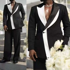 Elegant Men Suit Tuxedo White Satin Lapel Jacket Formal Modern Fashion Street