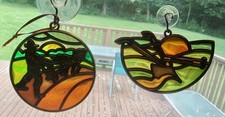 2 John Deere & Company Stained Glass PLOW Suncatcher Ornaments 1990 & 1985
