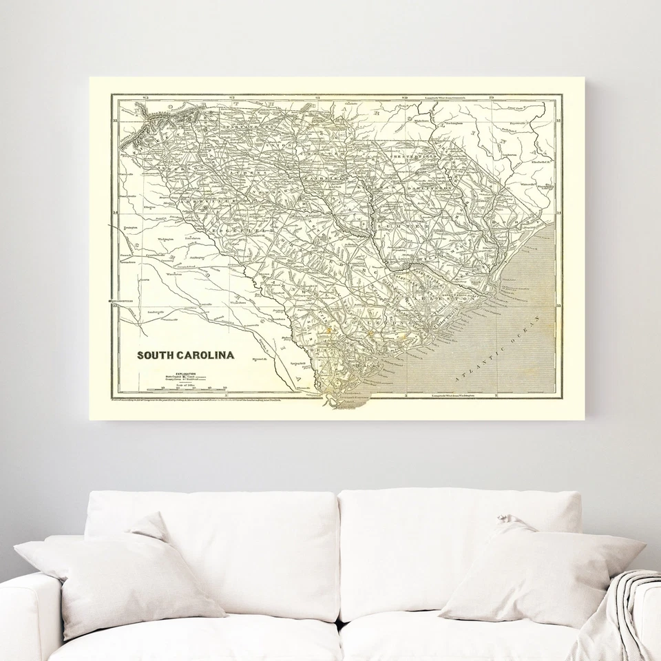 Mapa antiguo de Carolina del Sur 1843 - arte vintage de Carolina del Sur Foto 3 de 4