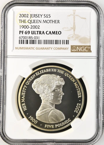 2002 Jersey 5 Pounds Queen Mother 1900-2002 Silver NGC PF69 ULTRA CAMEO