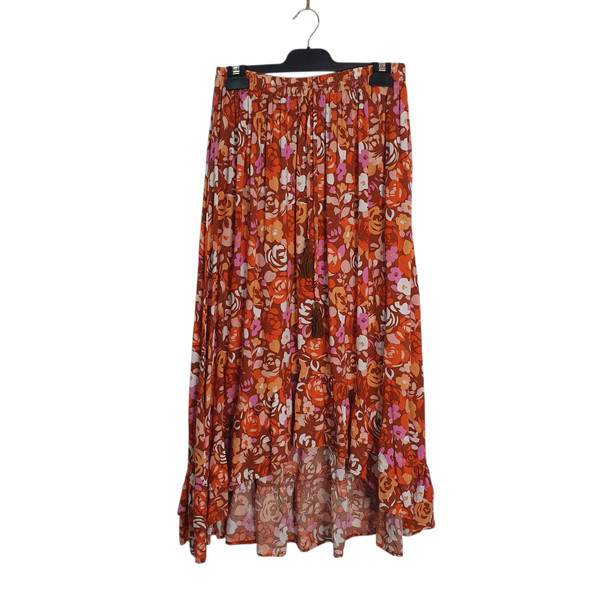 Label Of Love Sz M Rust Floral Elastic Drawstring Tassel Waist Hi-Low Maxi Skirt