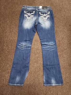 Grace In LA Easy Fit Boot Cut Jeans Sz 34 NWT Flap Pockets Thick STITCH Stretch 