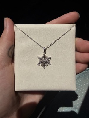Fred Meyer 10k White Gold Real Diamond  Singapore Necklace w/ Snowflake Pendant