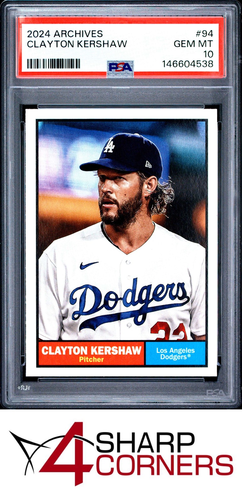 2024 TOPPS ARCHIVES #94 CLAYTON KERSHAW POP 4 PSA 10 view 1