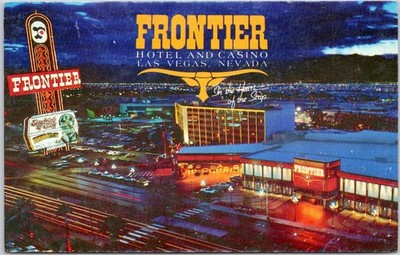 Vintage Frontier Hotel & Casino Las Vegas Night View Postcard